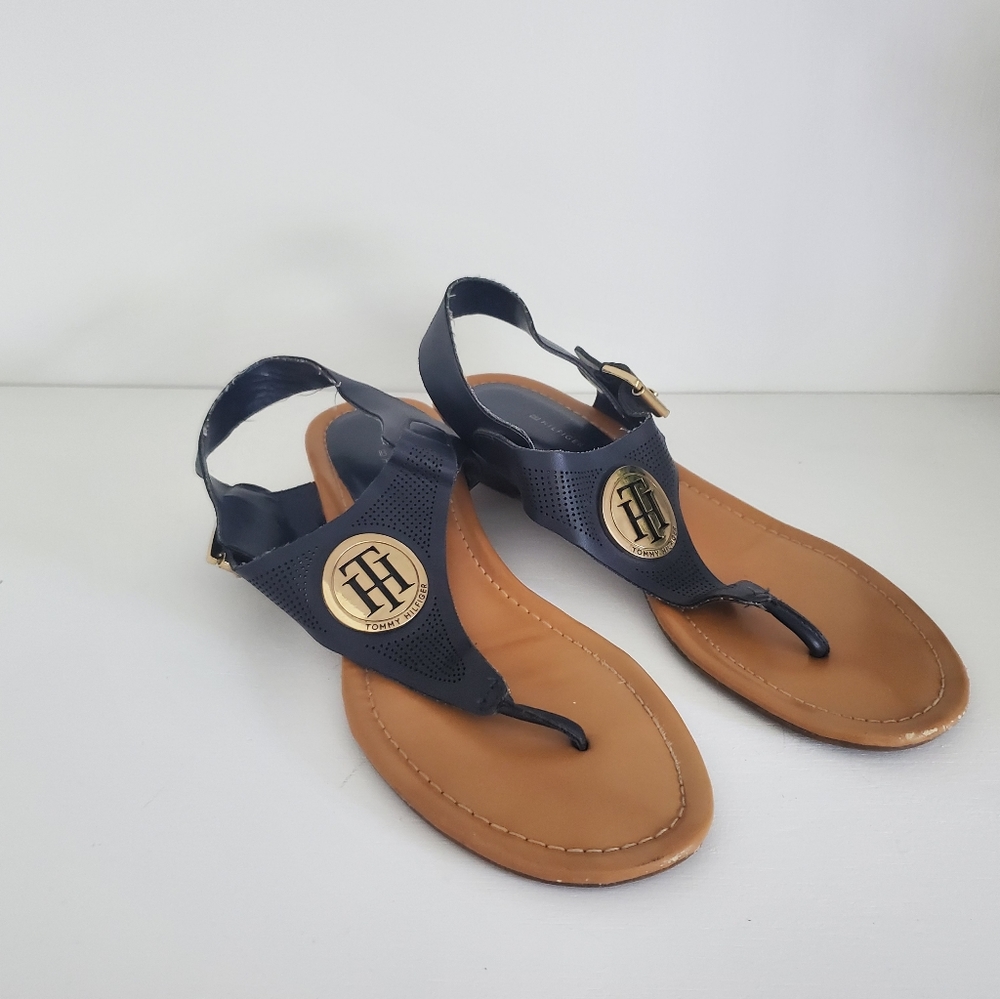 Tommy Hilfiger | Strappy Navy Wedge Thong Sandals